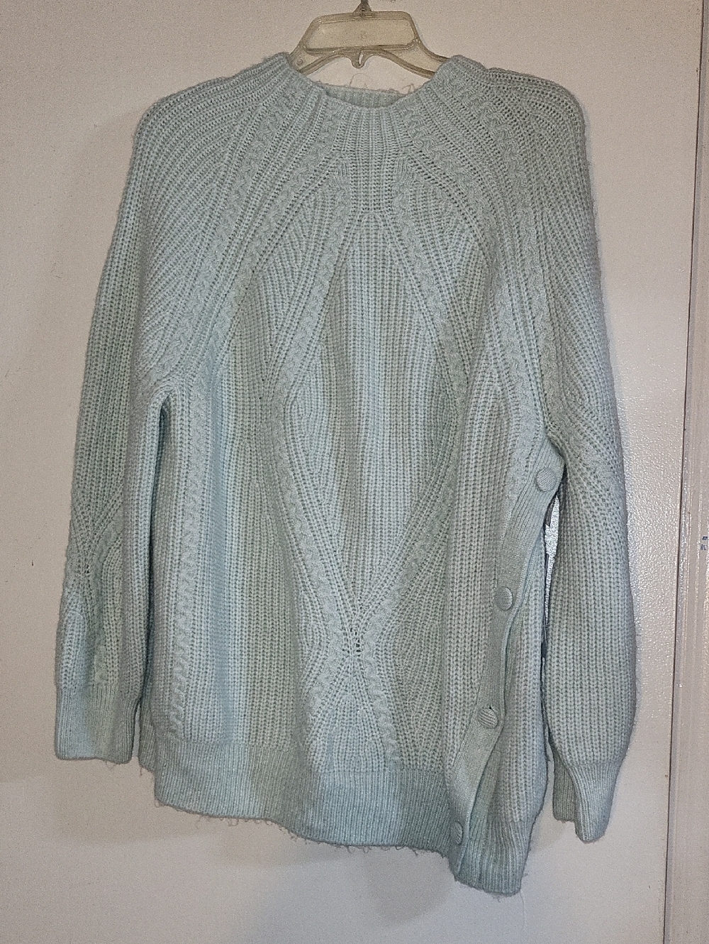 Cozy Cable Knit Button-Side Sweater in Light Mint